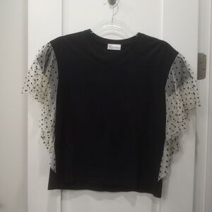 RED Valentino Women’s Black T-shirt with Pointe Desprit Wing Sleeve Size Small
